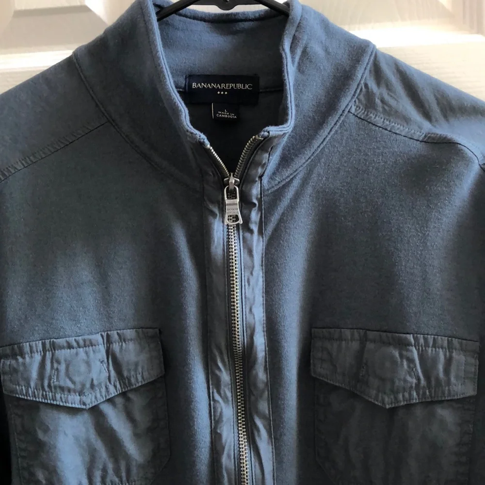 Banana Republic Men's Zip-Up Sweater Bluish Grey Cargo Utility Jacket Size Large